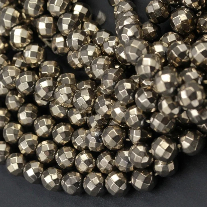 Titanium Pyrite 8mm Faceted Round Bead Strand