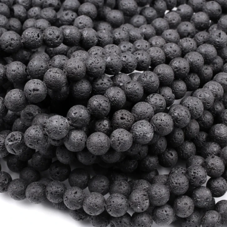 Black Lava 8mm Smooth Round Bead Strand