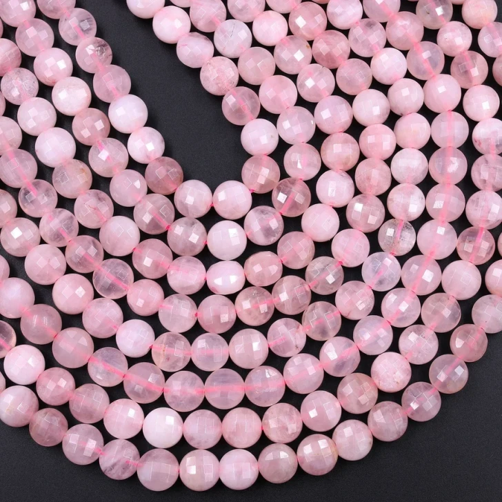 Madagascar Rose Quartz 6mm Faceted Coin Bead Strand