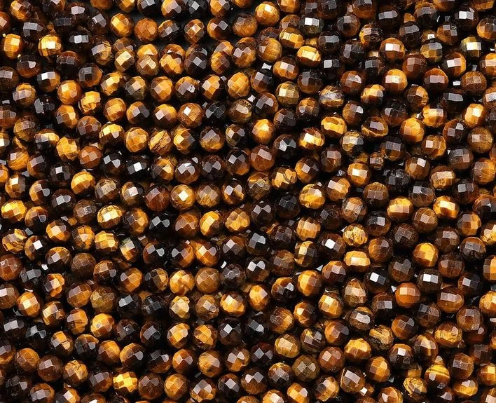 Tiger's Eye 3mm Faceted Round Bead Strand