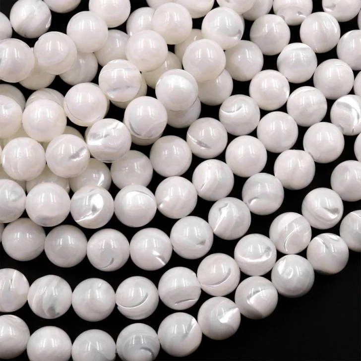 White Mother of Pearl 6mm Smooth Round Bead Strand - AAA Grade