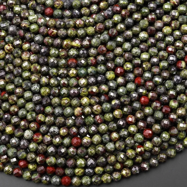 Dragon Blood Jasper 4mm Faceted Round Bead Strand