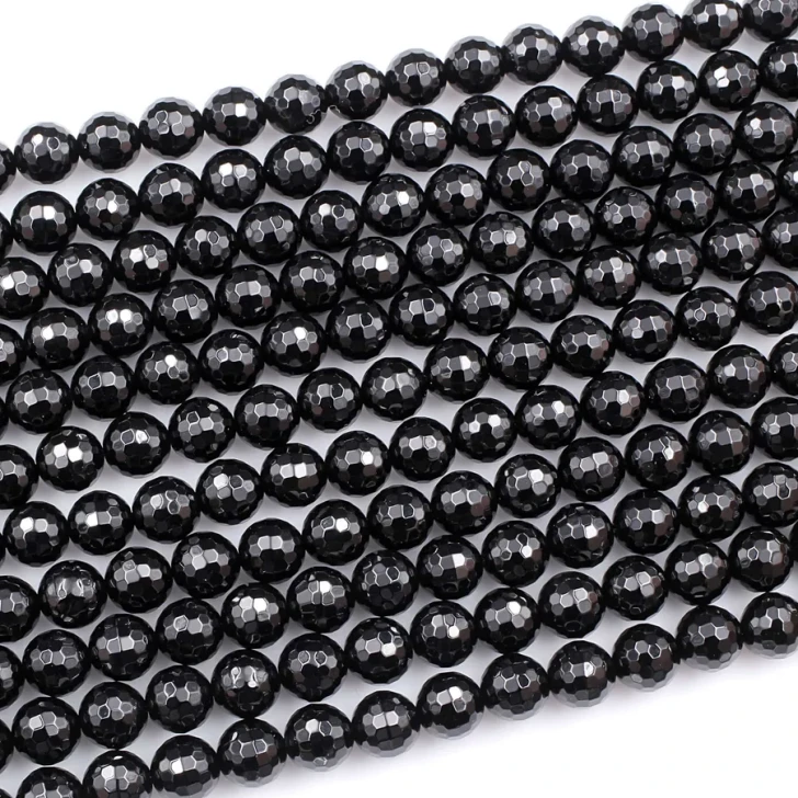 Black Onyx 4mm Faceted Round Bead Strand