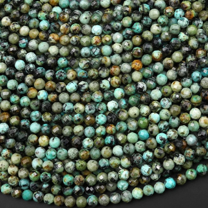 African Turquoise 3mm Faceted Round Bead Strand
