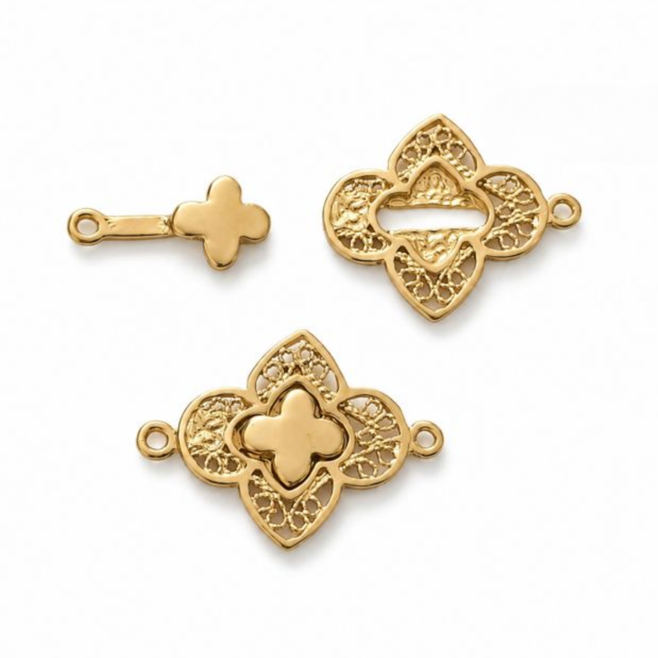 JBB Gold-Plated Flower Clover Filigree Clasp 22x17mm with 2 Loops