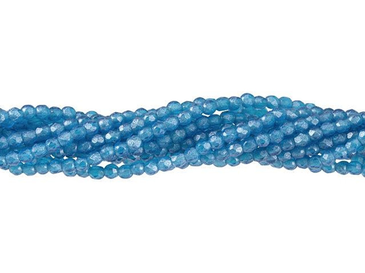 Czech Glass 2mm Capri Blue Flash Pearl Fire-Polish Bead Strand by Starman
