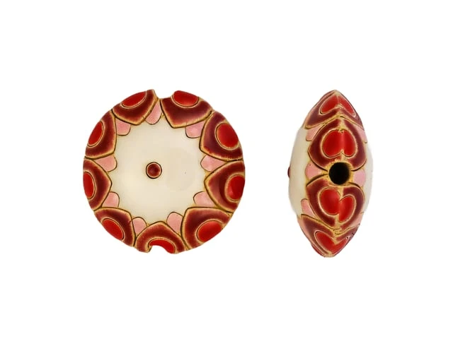 Golem Design Studio 23mm Sun Design Ceramic Bead - White, Pink and Red