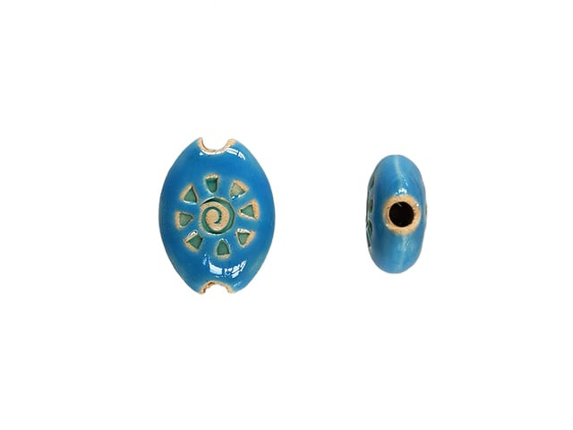 Golem Design Studio 18mm Almond Ceramic Bead - Sun Swirl Turquoise