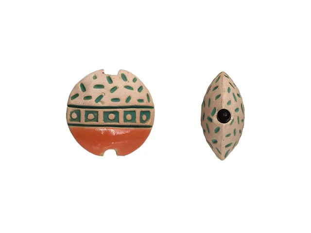 Golem Design Studio 17.5mm Lentil Ceramic Bead - Squares & Notches
