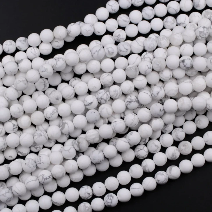 Natural White Howlite 6mm Matte Round Bead Strand - A Grade