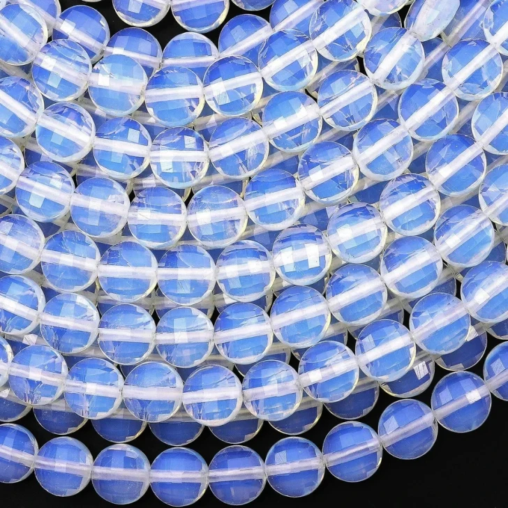 Opalite 8mm Faceted Coin Bead Strand