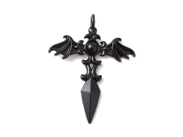 Black Gothic Winged Sword Pendant 44x34.5mm