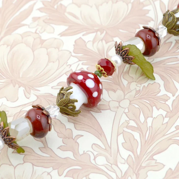 Jesse James Beads Autumn Lampwork Glass Bead Strand - Foraging for Mushrooms
