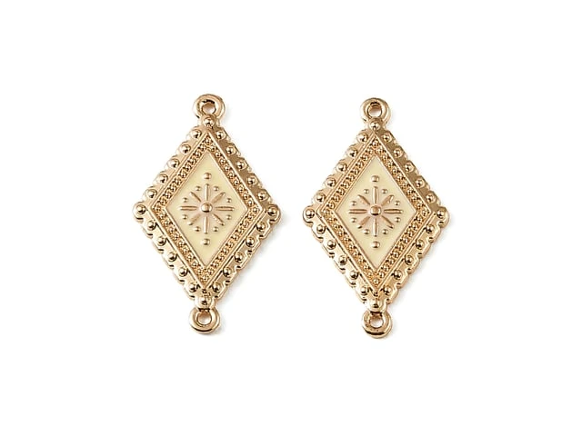Light Gold Embossed Floral Rhombus Connector 28x15mm