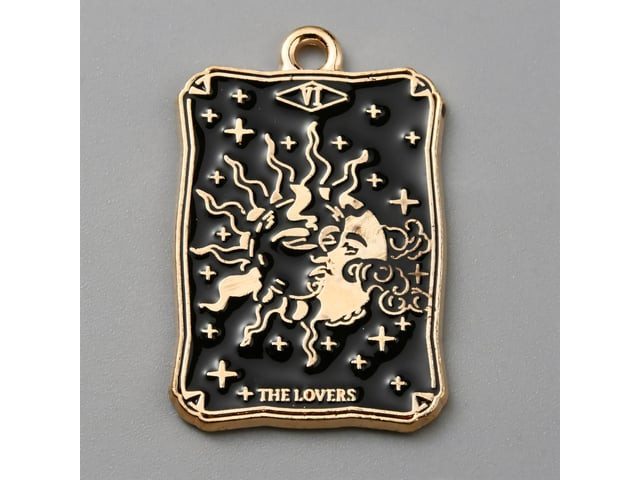 Light Gold Sun Tarot Enamel Pendant 28x18mm - Style B
