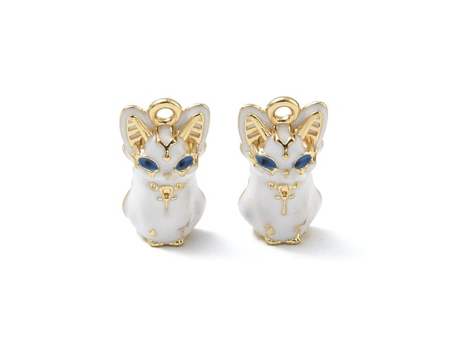 Golden and White Cat Enamel Charm 20x11mm