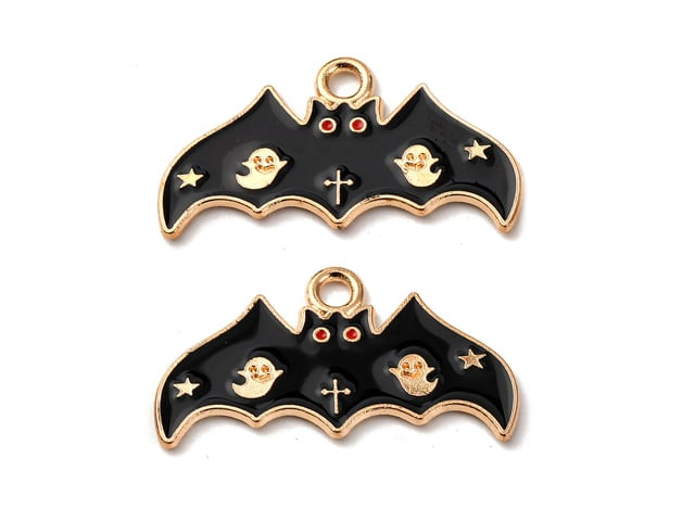 Black Bat Enamel Charm 24.5x13.5mm