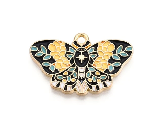 Champagne Yellow Butterfly Enamel Pendant 28x18mm