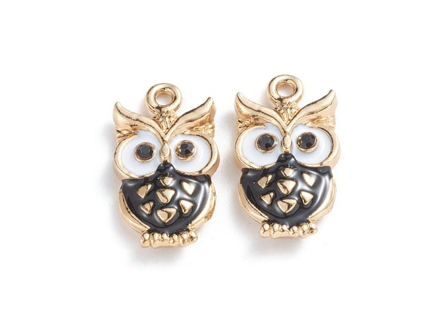 Golden and Black Owl Enamel Charm 20x11mm