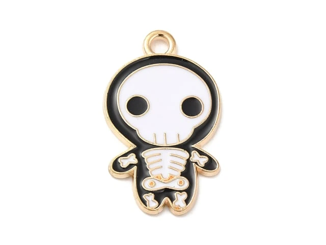 Gold-Plated Skeleton Enamel Charm 24x14.5mm