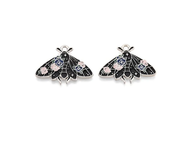 Platinum-Finish Moth Enamel Pendant 26x20mm