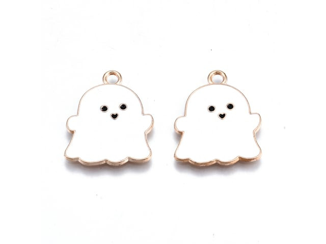 Light Gold and White Ghost Enamel Charm 22x18mm