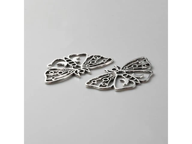 Antique Silver Hollow Moth Pendant 36x22mm
