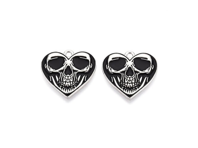 Platinum-Finish Halloween Heart Enamel Charm 22x21.5mm