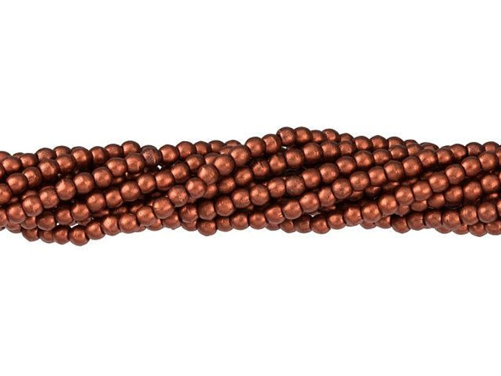 Czech Glass 2mm Matte Metallic Antique Copper Round Bead Strand by Starman
