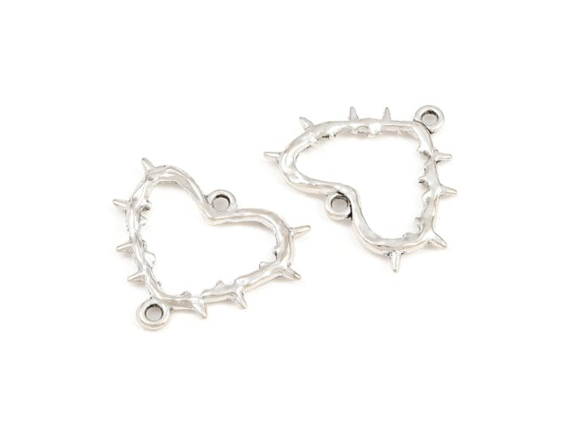 Antique Silver Gothic Thorn Heart Connector 30.5x25.5mm