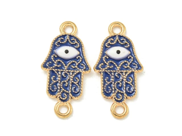 Golden and Midnight Blue Hamsa Hand Connector 23x11mm