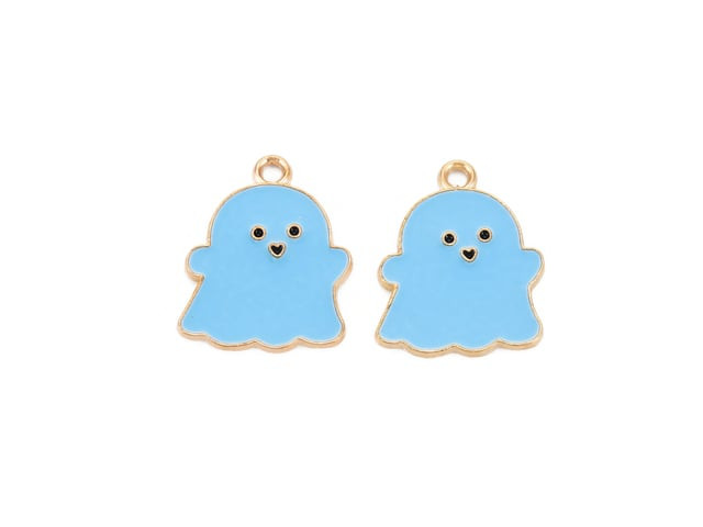 Light Gold and Light Blue Ghost Enamel Charm 21.5x17mm