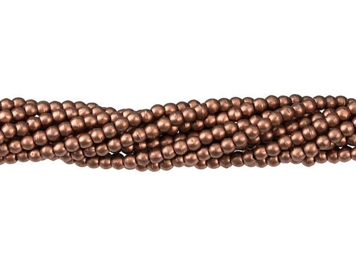 Czech Glass 2mm Matte Metallic Bronze Copper Round Bead Strand by Starman