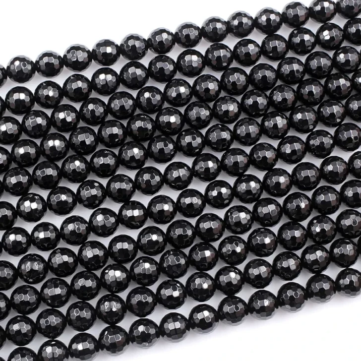 Natural Black Onyx 3mm Faceted Round Bead Strand - AAA Grade