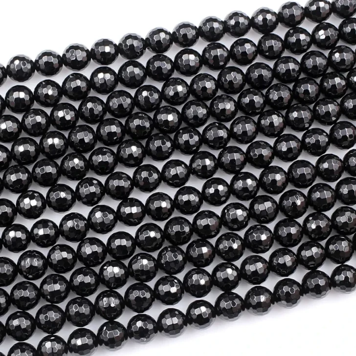 Natural Black Onyx 2mm Faceted Round Bead Strand - AAA Grade