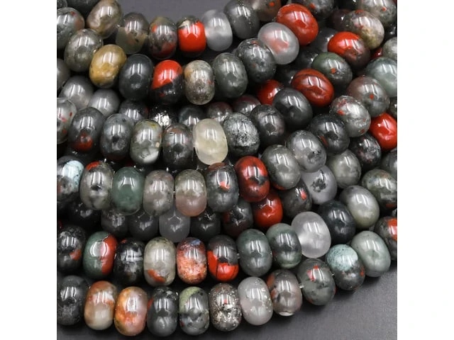 Natural African Bloodstone 8mm Rondelle Bead Strand