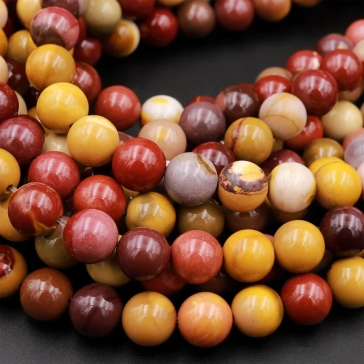 Natural Australian Mookaite Jasper 8mm Smooth Round Bead Strand