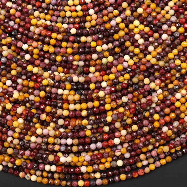 Natural Australian Mookaite Jasper 2mm Faceted Round Bead Strand
