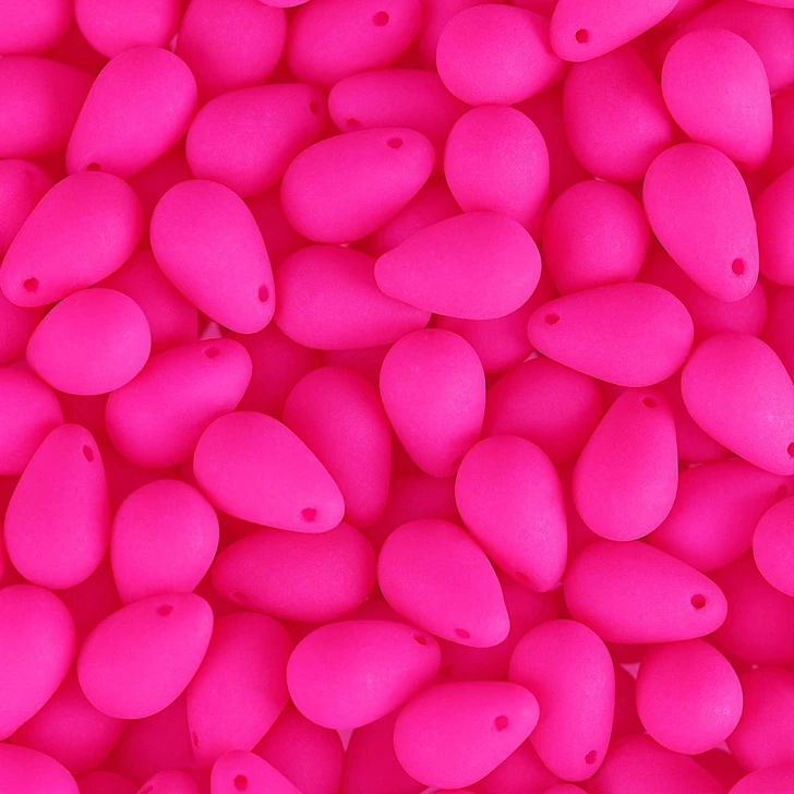 PRECIOSA Czech Glass Drop Bead Strand 6x9mm, Velvet Neon Pink