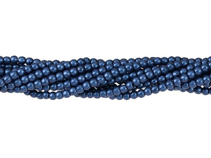 Czech Glass 2mm Metallic Suede Blue Round Bead Strand by Starman