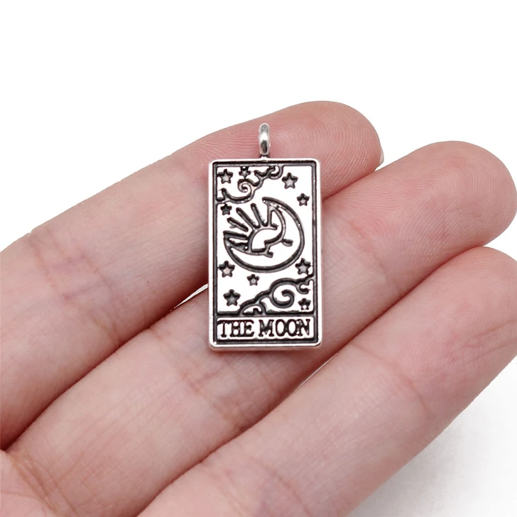 Tibetan Style Rectangle Tarot Pendant  - The Moon 26x13mm (1 Piece)