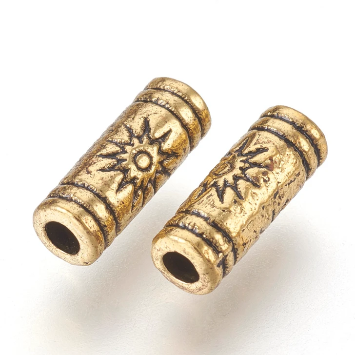 Antique Gold Sunburst Talisman Tube Bead (10 Pieces)