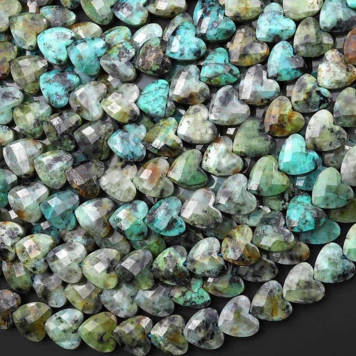 Natural African Turquoise 8mm Faceted Heart Bead Strand - AAA Grade