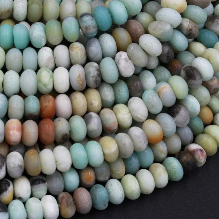 Natural Matte Amazonite 6mm Smooth Rondelle Bead Strand