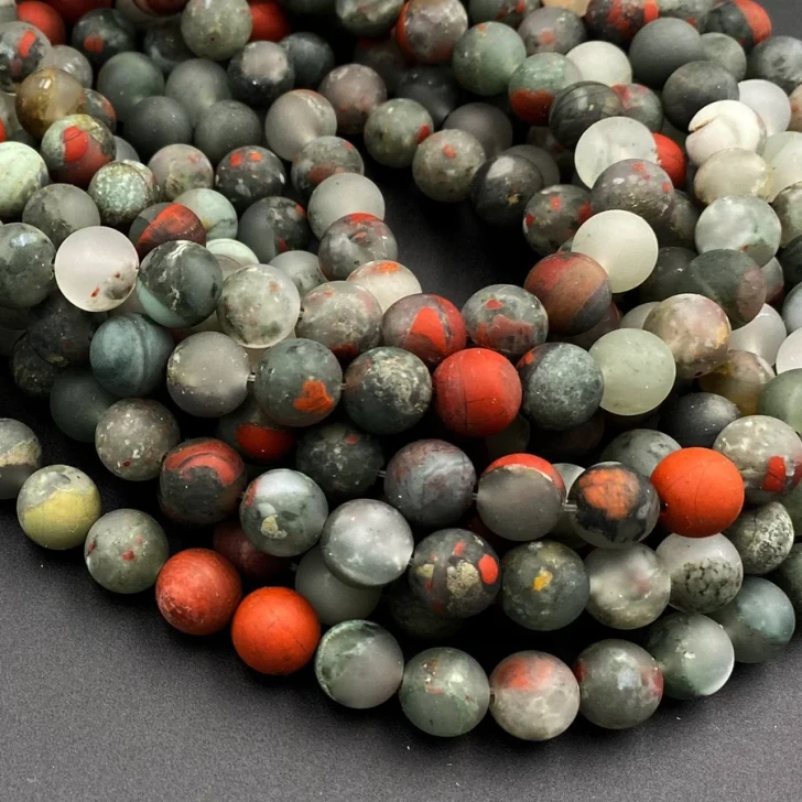 Matte Natural African Bloodstone 10mm Round Bead Strand