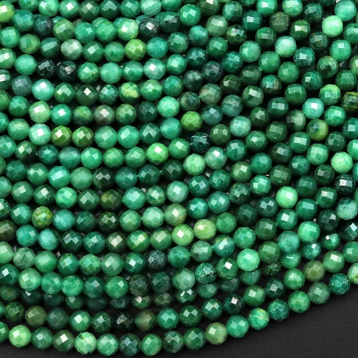 Natural African Green Jade 3mm Faceted Round Bead Strand - AAA Grade