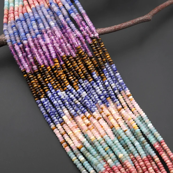 Natural Gemstone 4mm Smooth Rondelle Bead Strand - Twilight Garden Mix