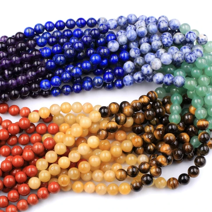 Natural Chakra Gemstone 4mm Smooth Round Bead Strand - Seven Energy Mix