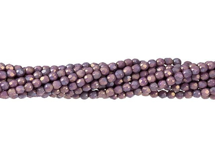 Czech Glass 2mm Opaque Bronzed Smoke Matte Luster Fire-Polish Bead Strand by Starman