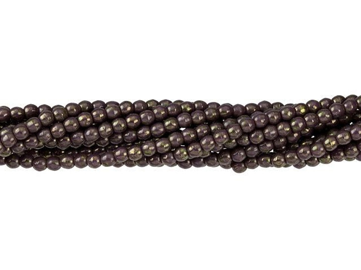 Czech Glass 2mm Opaque Purple Bronze Picasso Round Bead Strand by Starman